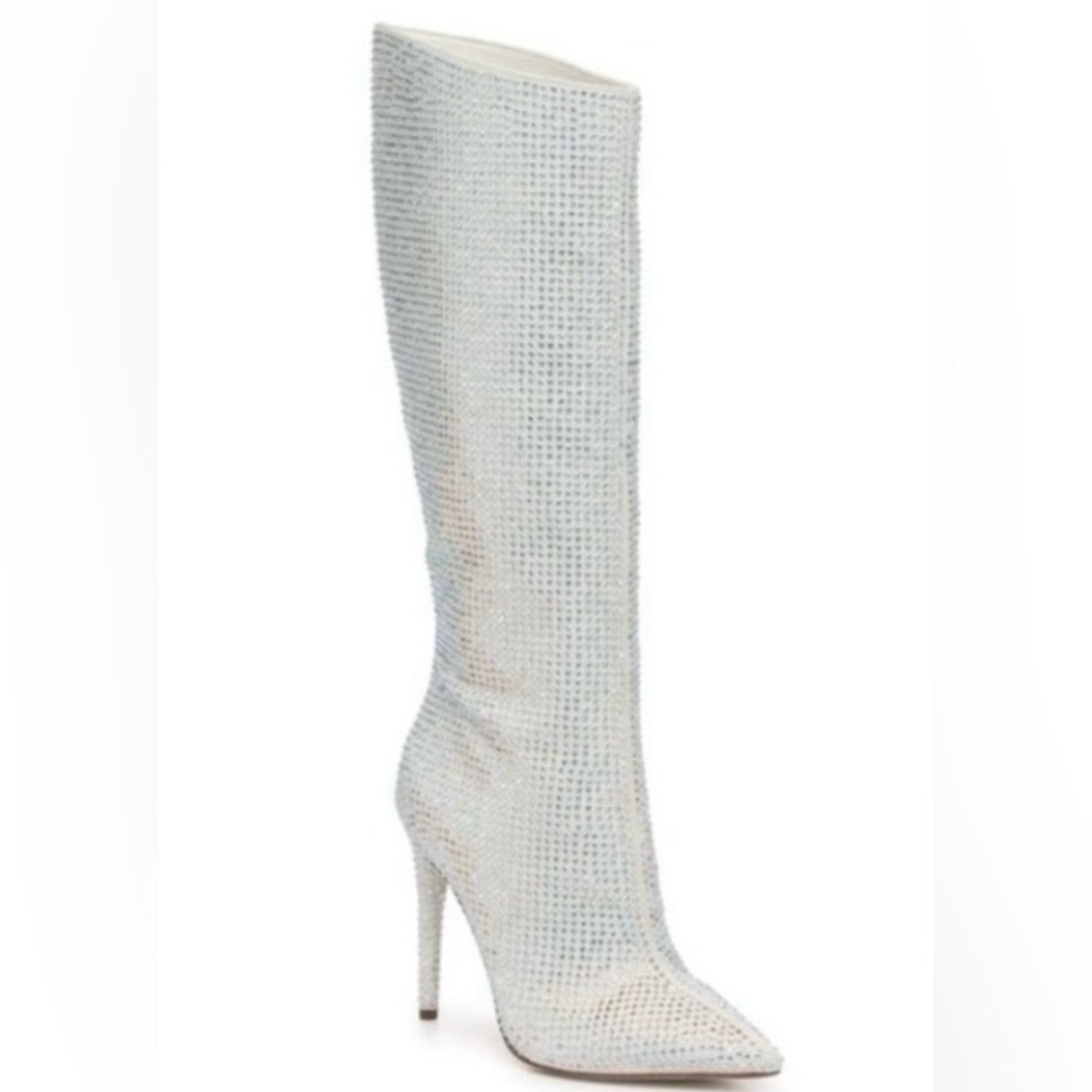 Jennifer Lopez White Rhinestone Knee High Boots NEW IN BOX